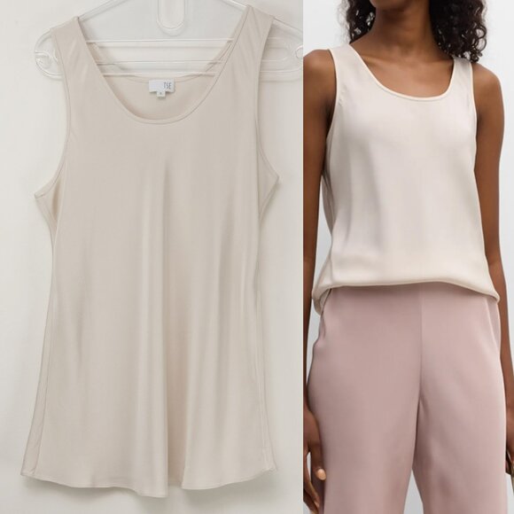 TSE 100% Silk Scoop Neck Tank Top Sleeveless Blouse Classic Cream Size XL - Picture 1 of 5